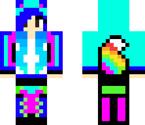 rainbow wolf girl with headphones