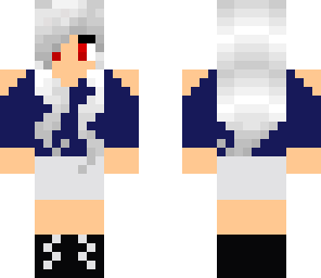 white hair blue shirt