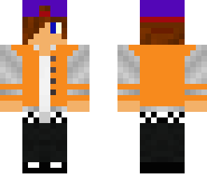school boy orange with purple cap