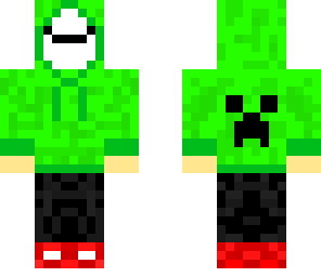 green hoodie with red shoes