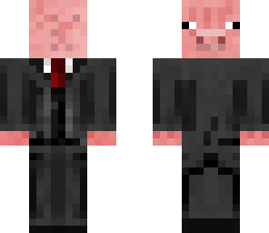 pig head backwards in a suit