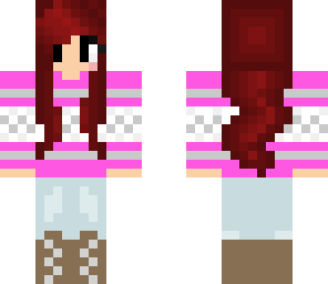 girl with auburn hair in pink sweater