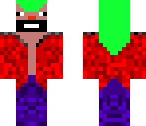 red jacket purple trousers