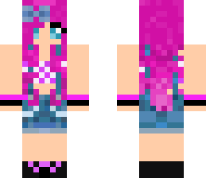 pink haired girl with overalls