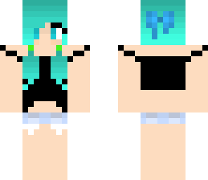 cute girl with aqua pigtails