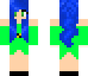 blue hair green dress