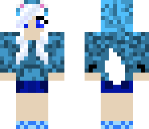white and blue wolf girl with tail