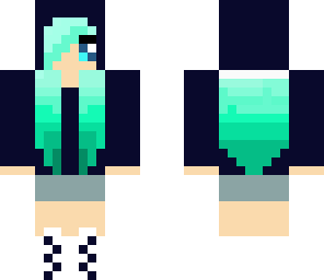 minty angle with navy blue hoodie