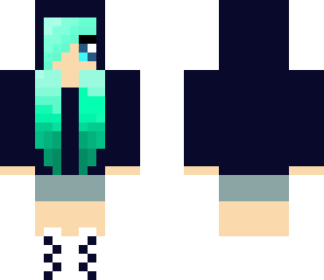 minty angle with navy blue hoodie