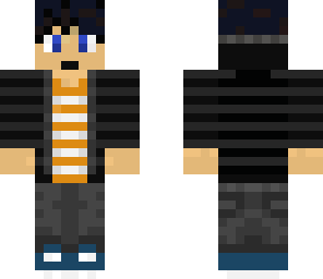 black hair orange shirt