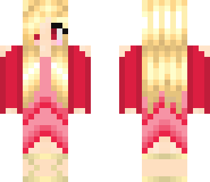 cute minecraft girl skin in pink red