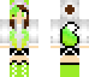 white and lime green wolf girl in hoodie