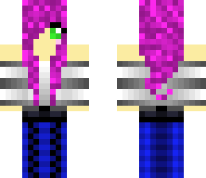 magenta haired girl high boots