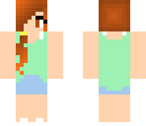 amber-haired ponytail with green tank top