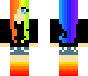 rainbow hair black shirt flame shoes