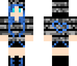 blue hair girl black striped hoodie