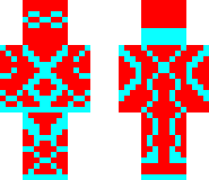 red and sky blue