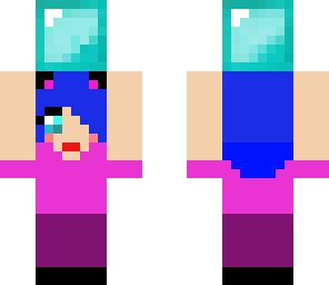 pink and blue kitty holding a diamond block