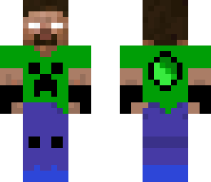 herobrine with green shirt  and steves trouses