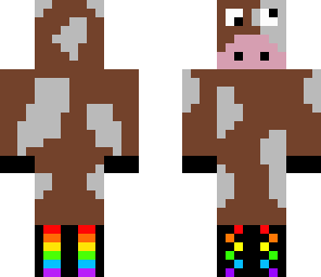 backwards cow with rainbow shoes