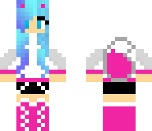 blue hair girl with wolf tail