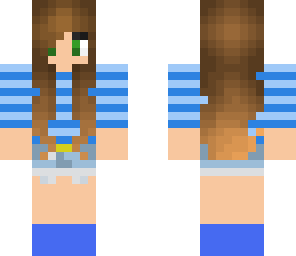 brown haired girl in blue