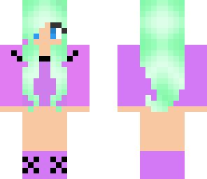 purple sweater with mint hair