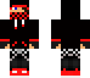 black and red bandana teen hood on