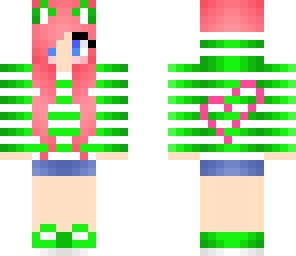 green and pink girl