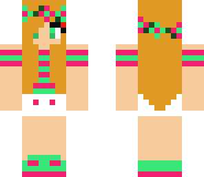 pink and mint green flower child with orange hair 