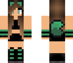 green wolf girl with headphones