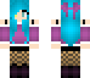 blue hair with a purple bow and lace