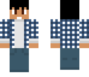 boy with white headphones and a blue plaid shirt