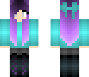 purple hair with cyan jacket and boots