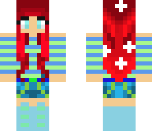 red head in blue