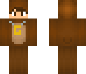 boy in bear suit with grisly chain
