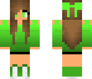 green girl with a cute green hairbow