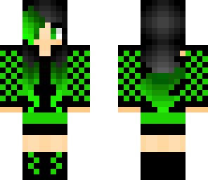 emo hair with green and black outfit