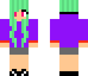 turqoise haired girl with purple hoodie