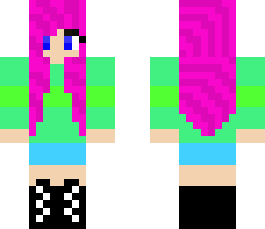 girl with pink hair and striped top