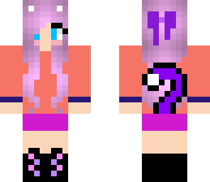 pink haired cat girl with peach shirt