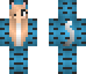 blue and black striped cat girl