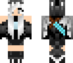 black and white dragon girl with a diamond sword