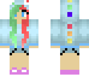 dino hoodie girl green and pink hair