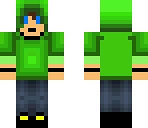jeans and a green hoodie