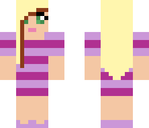 blond girl with purple headphones