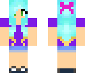 girl with teal hair and hot pink creeper bow