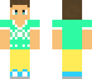 male yellow skinny jeans teal shirt and blue shoes