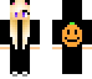 halloween girl with happy pumpkin on the back