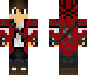 red traveler with hood up